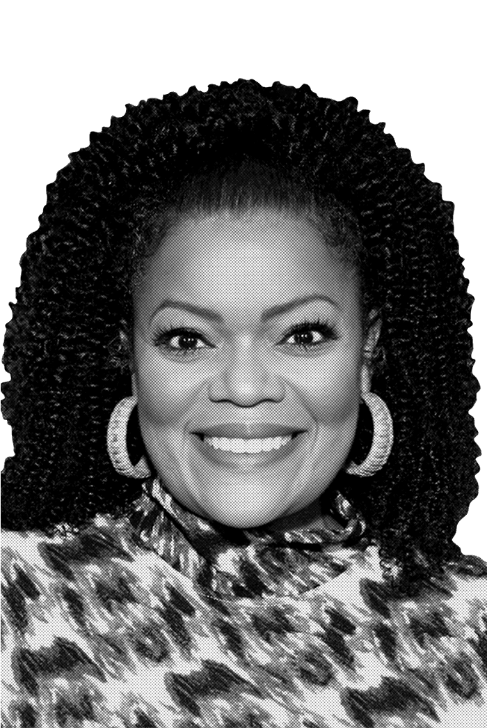 A black and white portrait of Yvette Nicole Brown, Emmy-nominated actress and host and EMILY’s List board member.